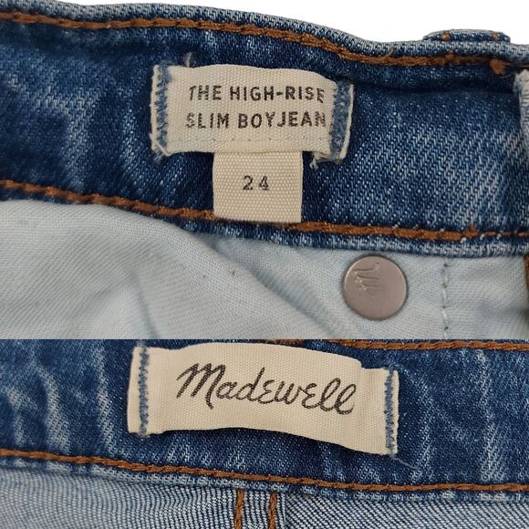 Madewell The High-Rise Slim Boyjean Womens 24 Blue Distressed Premium Denim - Picture 11 of 12